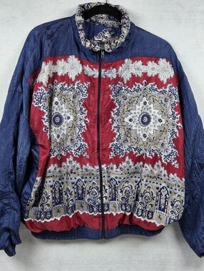 Vintage Argee Sports Windbreaker Jacket Large 90s Paisley Floral Pattern Nylon